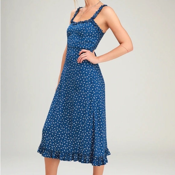 Blue Floral Midi Dress - Picture 1 of 12